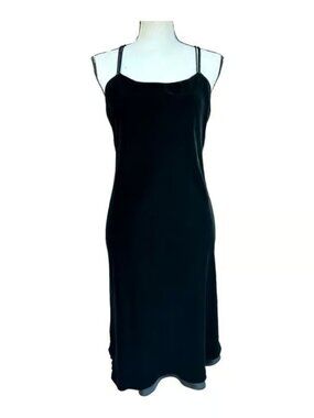 Jones New York Black Velvet Spaghetti Racerback Strap Midi Lined Dress